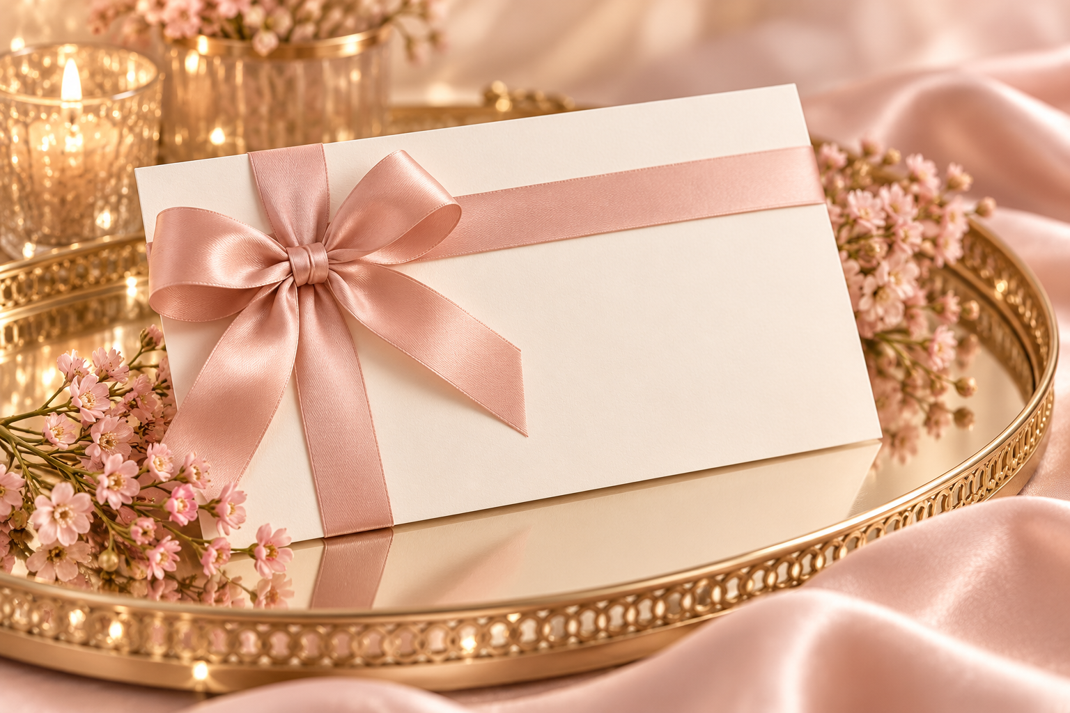 Blank gift certificate with a blush ribbon
